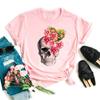 Maycaur Fashion Skull Flower Print Женская футболка Летняя повседневная женская футболка с коротким рукавом и круглым вырезом в стиле 90-х годов, женская футболка, топы