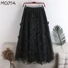 MOJTA Юбка средней длины, двухслойная сетчатая маятниковая женская эластичная юбка с высокой талией, весна-лето, длинная юбка трапециевидной формы