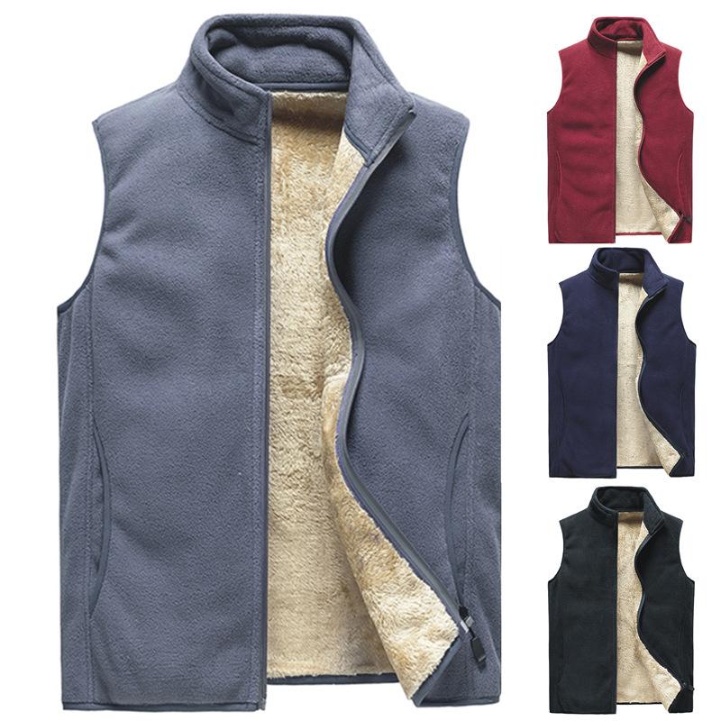 Autumn And Winter Plus Velvet Vest Men 'S Solid Color Waistcoat Jacket Men 'S Plus Size Lamb Velvet Vest