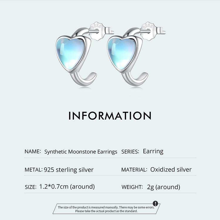 WOSTU Серьги-гвоздики из стерлингового серебра 925 пробы в форме сердца с синтетическим лунным камнем для женщин, серьги-гвоздики оригинального дизайна, ювелирные изделия