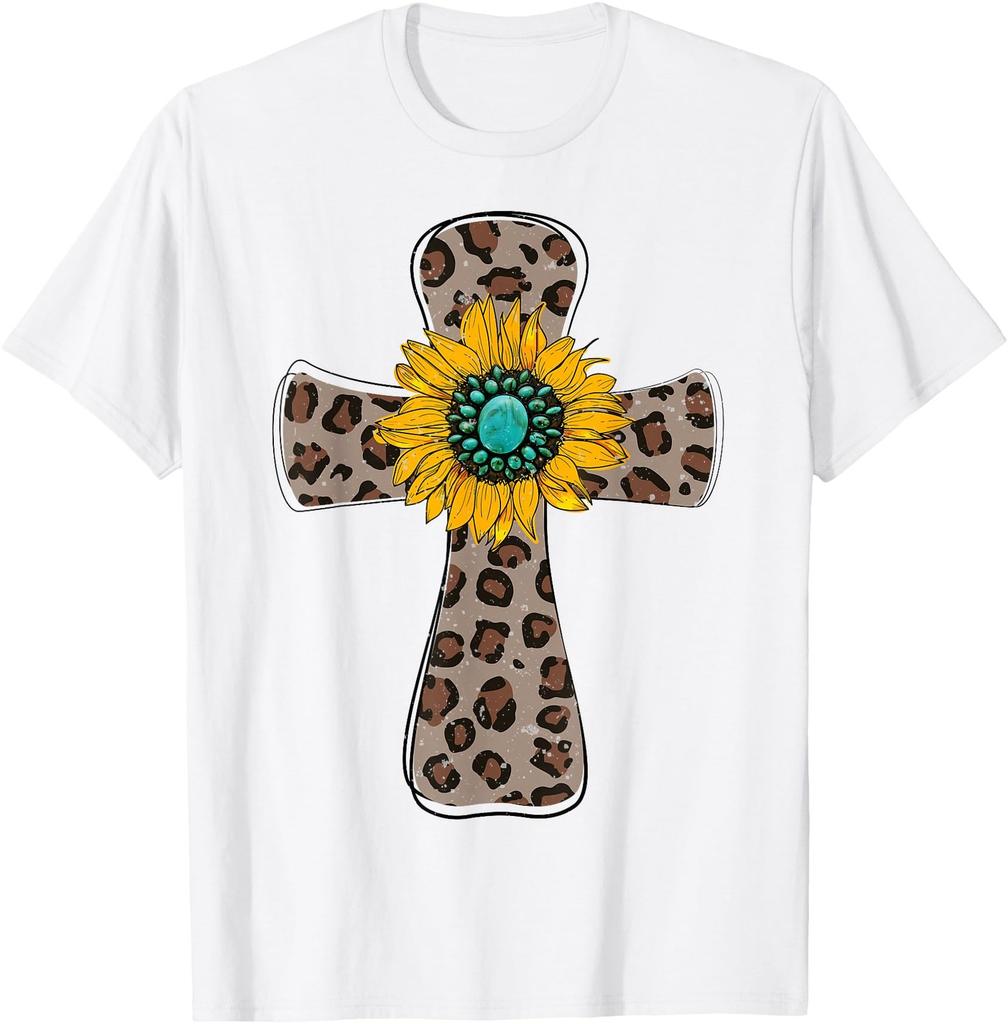 AoVb Leopard Turquoise Faith Cross Christian Southwestern T-Shirt