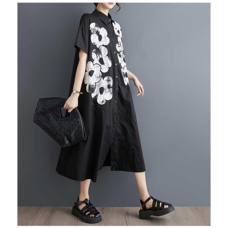 Ladies' Loose Printed Casual Sweet Short Sleeved Shirt Dress