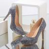 Women's High-heeled Single Shoes Fashion Sequined Banquet Wedding Shoes Waterproof Table Fine Heel Shallow Mouth Large Size Four-season Shoes