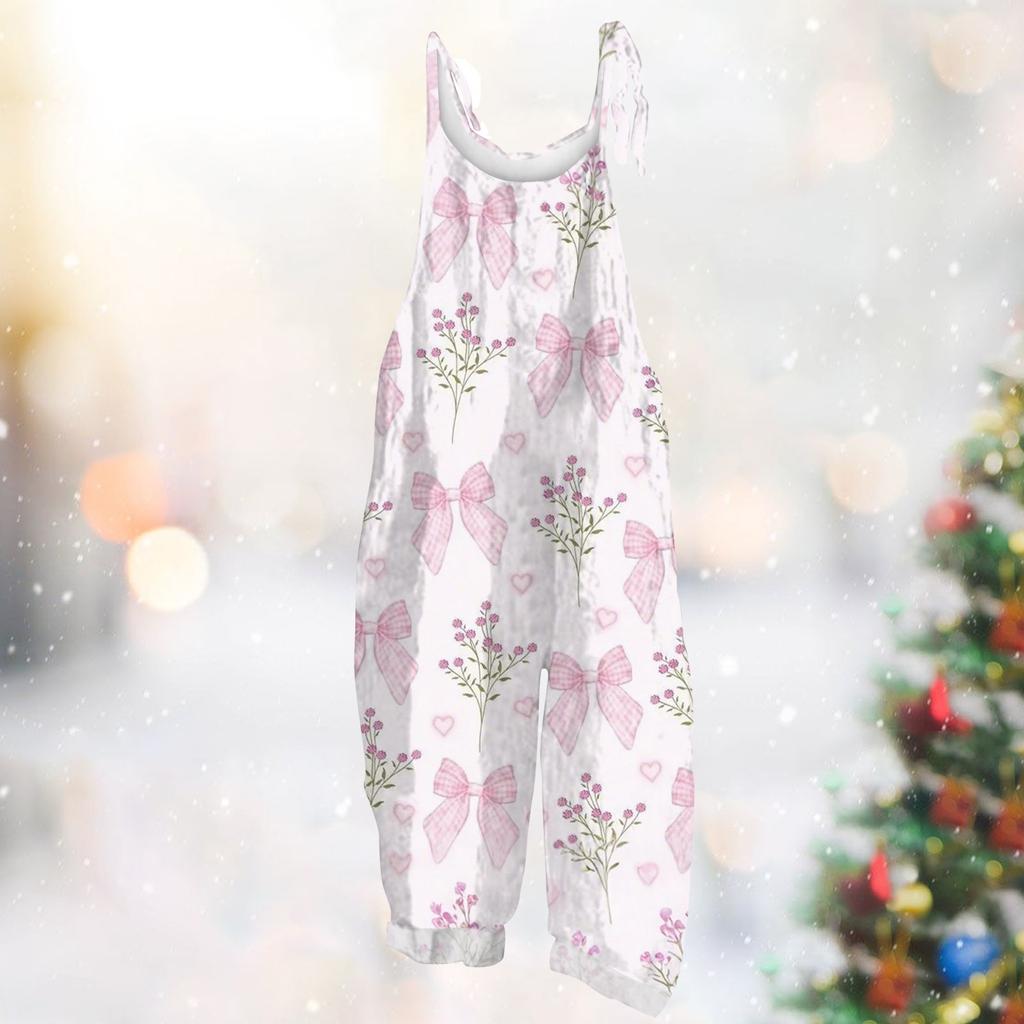 Женский комбинезон с карнавальным принтом, свободный, винтажный, на бретелях, хлопок, лен