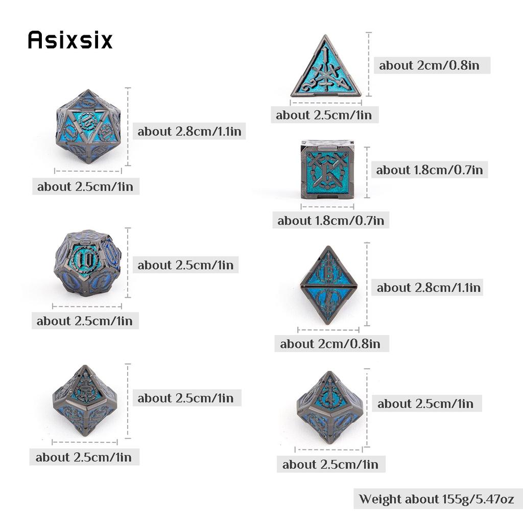 7 шт. синие, серебряные двойные мечи, металлические кубики, набор одноцветных многогранных кубиков, подходящий для ролевой игры, настольной игры Pathfinder