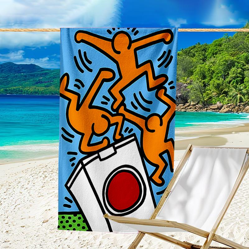 proof beach towel with a Keith Haring Ascending pattern - soft,absorbent,quick-drying,machine washable - perfect for swimming,camping,bathing