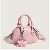 Pink Bowling Ball Niche Handbag for Women, Internet Celebrity Summer New High-end Pillow Bag with Doll