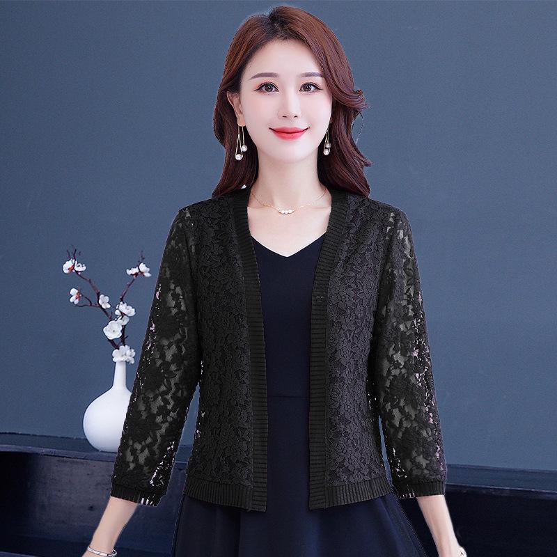 Женский летний тонкий кружевной кардиган, куртка с длинными рукавами, шаль, большие размеры