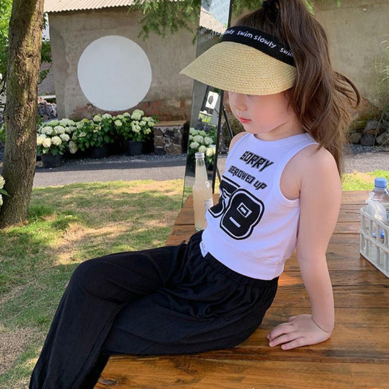 Детские топы без рукавов с буквенным принтом, однотонная летняя футболка