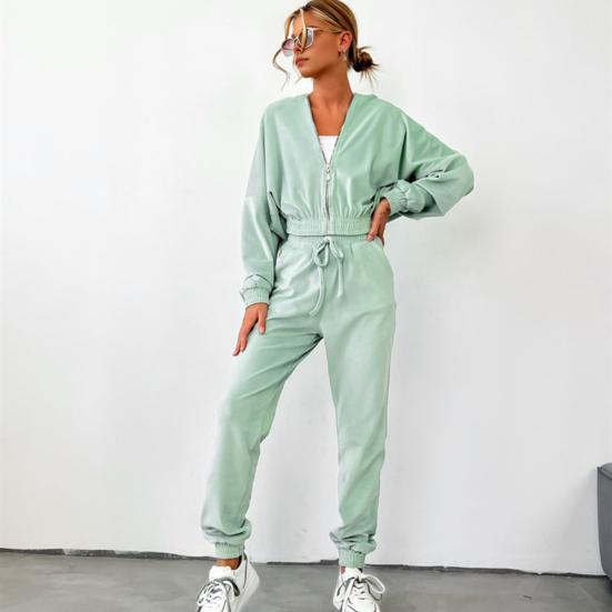 2 Pcs/Set Women Coat Pants Suit Hooded Zip-up Long Sleeve Short Top Elastic Hem And Waist Ankle-banded Pockets Trousers Winter Daily Wear Tracksuit