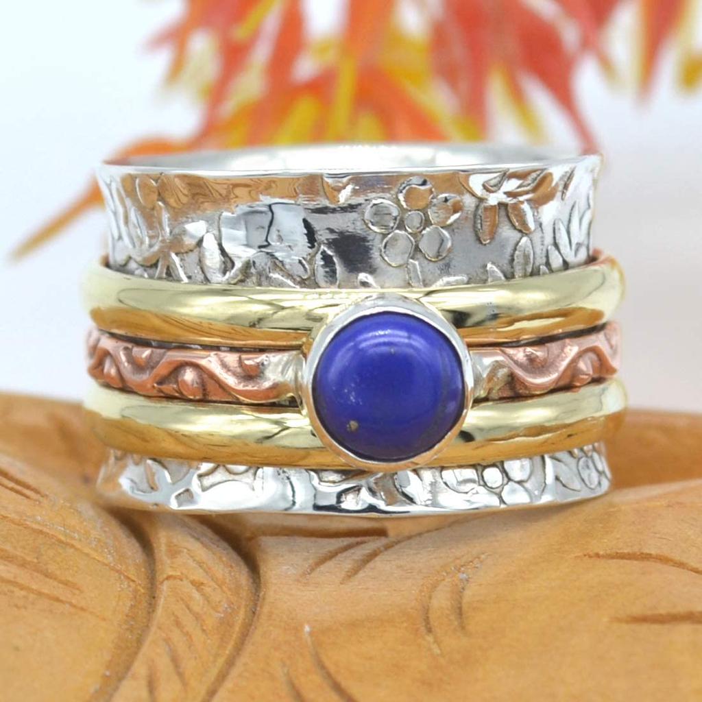 Кольцо с лазуритом, Серебряное кольцо 925, Трехцветное кольцо, Заявление, Кольцо в стиле бохо, Рождественское кольцо, Подарок унисекс, Серебряное кольцо