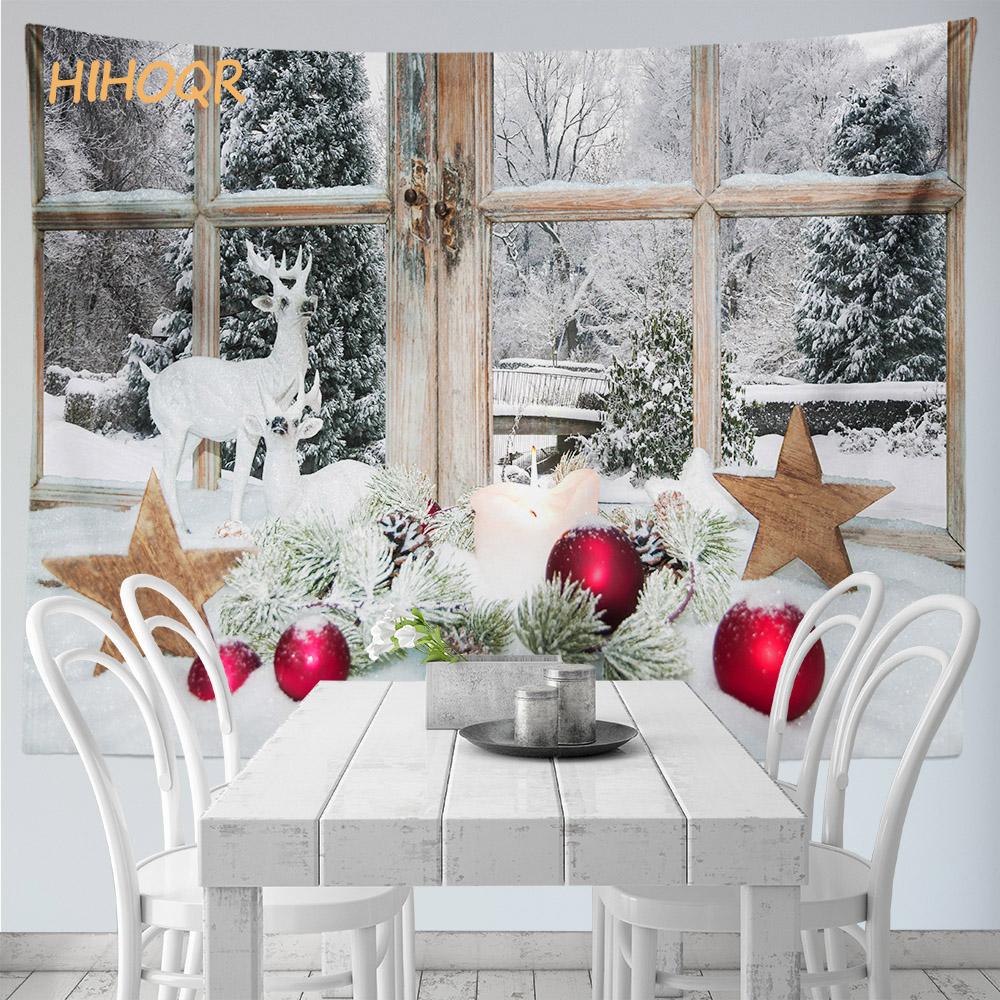 Рождественский гобелен настенный Санта-Клаус Рождественская снежная сцена гобелен на окно Эстетический декор комнаты украшение для дома и праздника