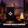 Hanging Window Ornament Christmas Tree Bookshelf Lantern, Vintage Iron Wall Decor, LED Warm Star Embellished Decor Light Bookend Ornament, Rustic Art