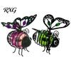 Iron Bee Statue with Lights 2Pcs Solar Hanging Lanterns, Waterproof Decorative Garden Lights, Cute Metal Yard Ornaments Insect Night for Patio