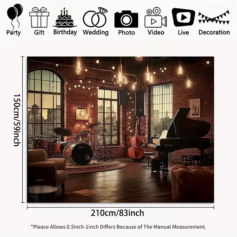 2D Retro Music Studio Backdrop Jazz Band Photography Background