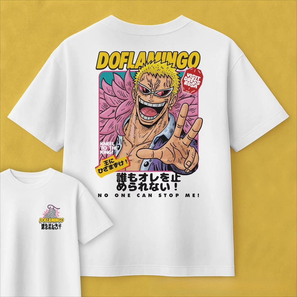 2026 Summer One Piece Anime Doflamingo Printed Loose Shortsleeved Pure Cotton Childrens Tshirt Tide Unisex Casual Y2k