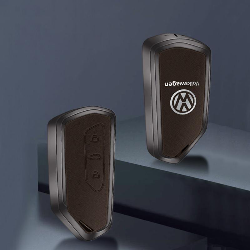 hijk1 Leather Car Smart Remote Key Case Cover Protector Holder Shell Fob For Volkswagen VW Golf 8 MK8 ID-4 ID-6 Keychain Accessories