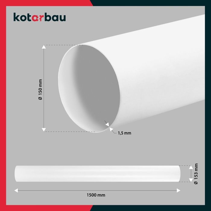 KOTARBAU - Tuyau de Ventilation Rond 150 mm Tube Rond en PVC 150 cm Canal de Ventilation Blanc Conduit de Ventilation Gaine de