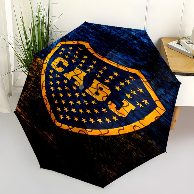 Club Atlético Boca Juniors Print Automatic Umbrella, 8 Rib Iron Frame, Plastic Handle, Suitable for Outdoor Travel &Daily , Ideal Gift