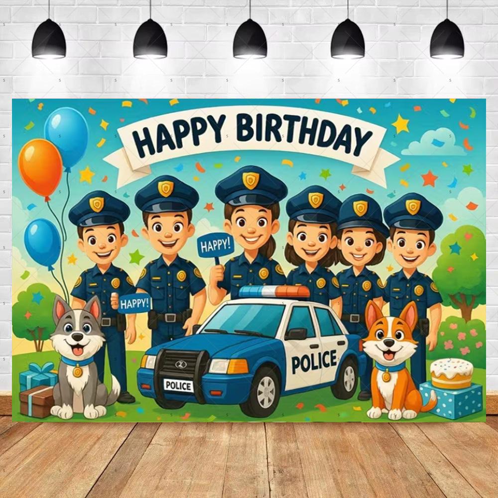 Cartoon Police Backdrop Police Station Car Background Banner Kid Birthday Party Decoration Baby Shower Supplies Photography Prop