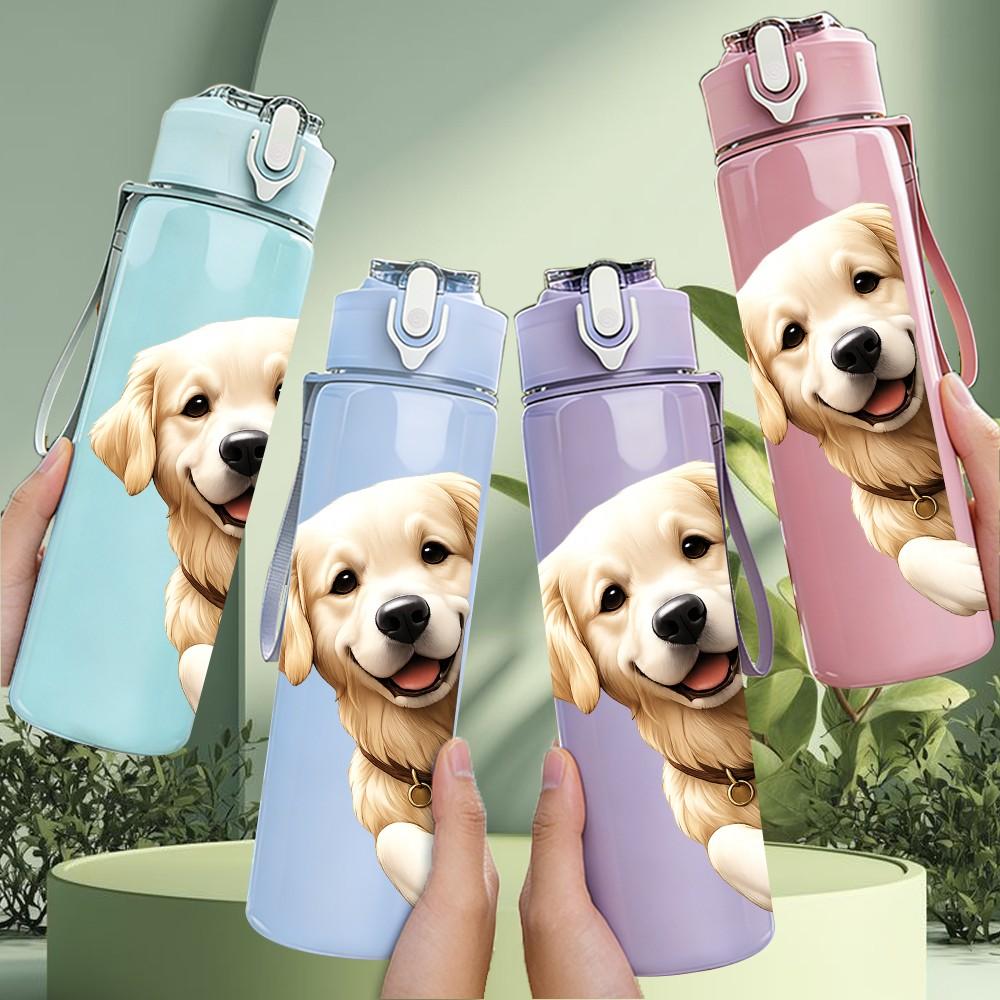 1PC Cute Puppy Dog Pet Cartoon Print 750ml Color Plastic Sports Water Bottle Leakproof Flip Straw Lid Suitable for Sports Office Home Use