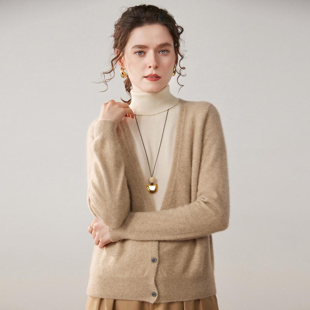 Autumn Winter High Neck Two-Piece Cashmere Knit Sweater for Women
