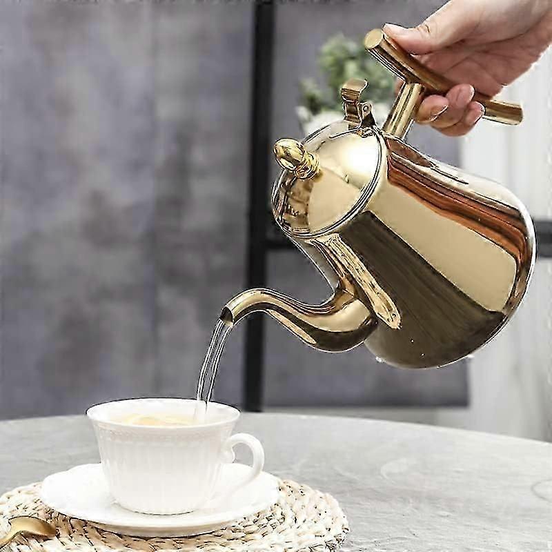 1.5L Gold Stainless Steel Teapot with Filter, Vacuum Insulated Coffee Carafe for Tea