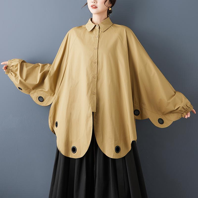 DIMANAF 2025 New Autumn Plus Size Women Coats Jackets Thin Long Sleeve Loose Casual Black Outerwear Button Shirt Tops