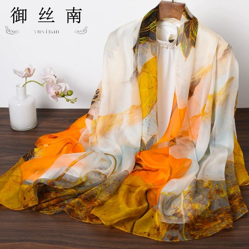 Весна Лето Женские Большого размера Принтованные Пляжные Шали Мусульманские Хиджабы Дорожные Тонкие Солнцезащитные Шарфы/Шарфы 100% Шелк Пляжный Шарф