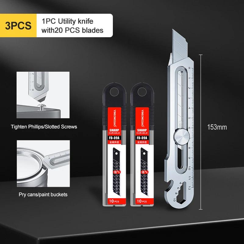 Нож из нержавеющей стали, многофункциональный нож 6 в 1, выдвижной нож для коробок, портативный нож для офиса, дома, курьера, распаковки