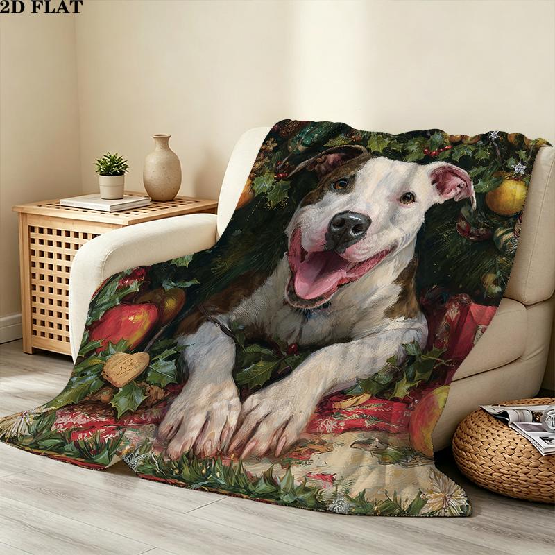 Christmas dog Printed Flannel Blanket, soft throw for bedroom sofa, washable, Christmas present, great gift.