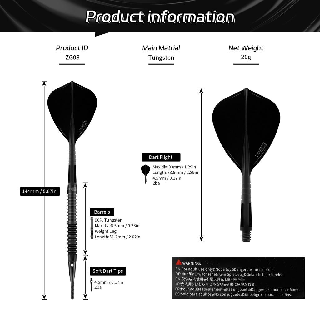 CyeeLife Professional Tungsten Alloy Soft Tip Dart 3 Integrated Darts Flights and 30 Shafts Additional Dart Tips 9 Flights 3 PC Shafts 1 Electronic