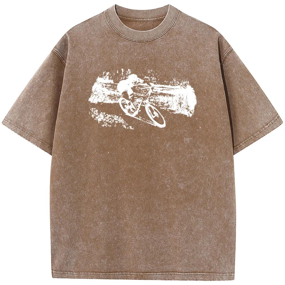 Футболка с принтом «Велосипедная езда», мужская, хлопковая, с круглым вырезом, стираная, новинка, повседневная, свободная, отбеленная футболка, летняя отбеленная футболка