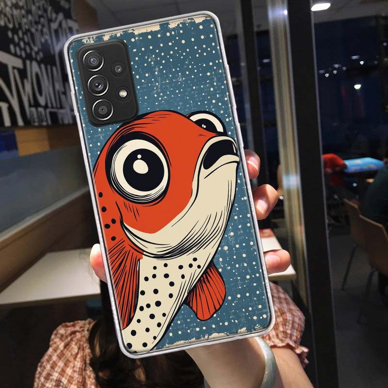 Идеи рисунков в стиле поп-арт Чехол для телефона с рыбой для Samsung A54 A57 A37 A17 A14 A15 A12 A24 A34 A55 A35 A25 A52S A07 A05S A04S A22 A32 A72