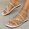 Летние женские сандалии с бантом и жемчугом, на плоской подошве, элегантные пляжные шлепанцы, обувь для вечеринок, женские сандалии, модные повседневные