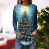 Женская свободная футболка с круглым вырезом и рождественским принтом, длинный рукав, топы, пуловер