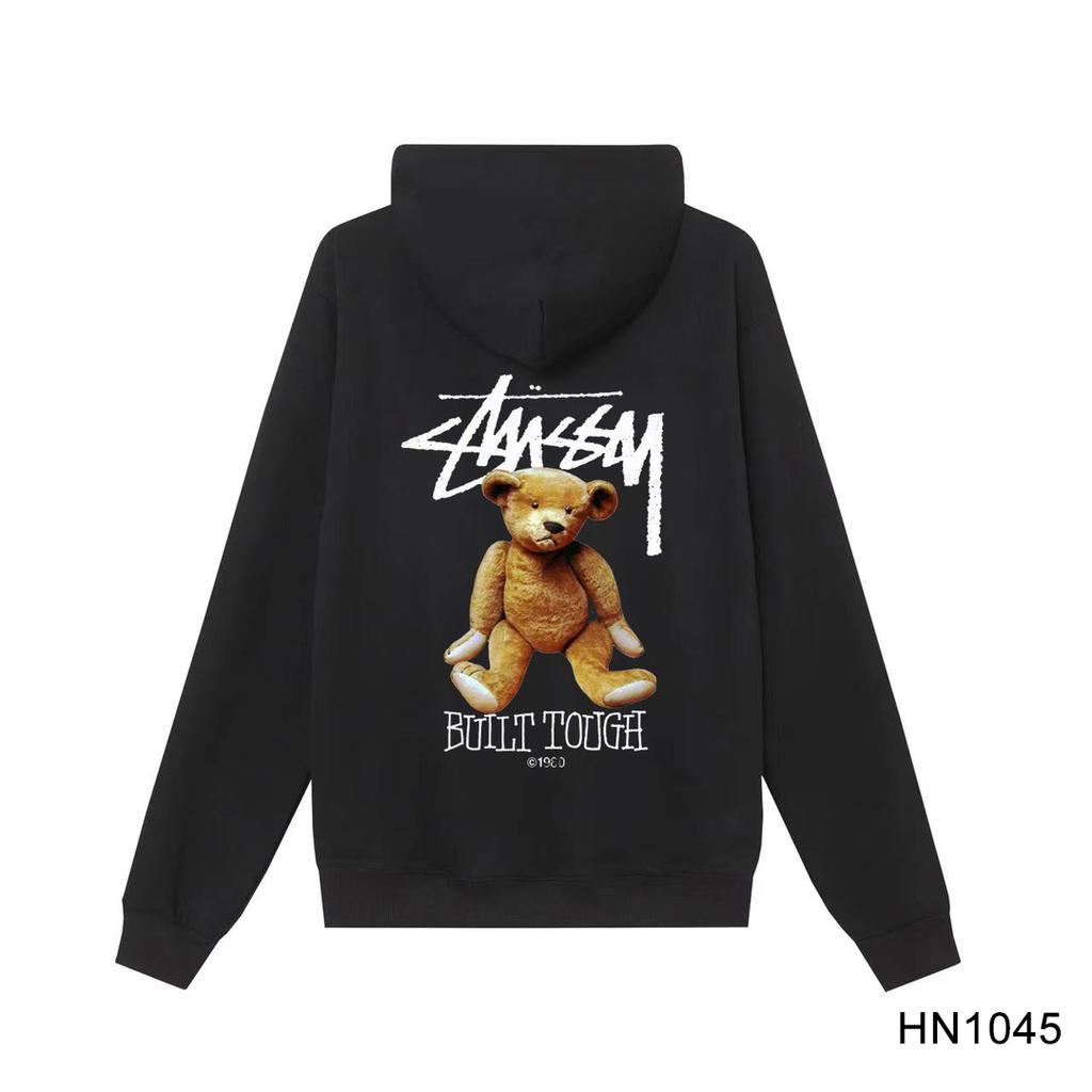 Stussy 2025 Новая весна и осень свободная толстовка большого размера с принтом медведя из хлопка с капюшоном для пары