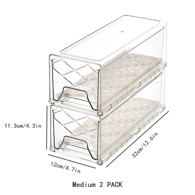 Refrigerator Organizer Storage Box Fridge Organizers Bins Plastic Stackable Drawer Container for Kitchen Refrigerator & Cabinets