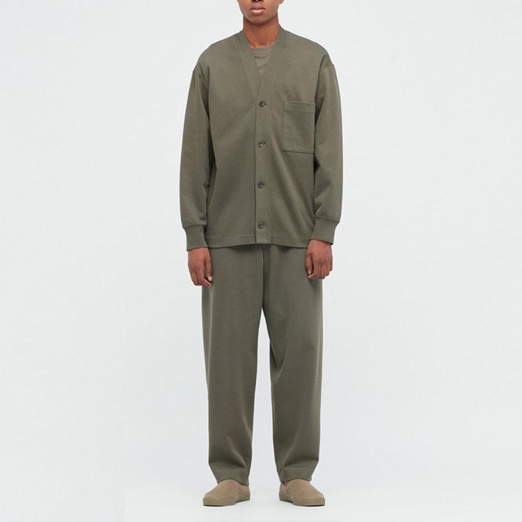 Uniqlo SS22 Однотонные Эластичные Ребристые Брюки-Морковка Повседневные Брюки Мужские Низ Оливковый 447529-56