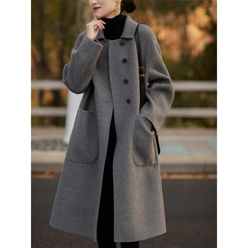 Women's Woolen Coat 2023 - Autumn/Winter Collection, Large/Small Sizes, Loose Fit, Mid-Length, Slim Style
