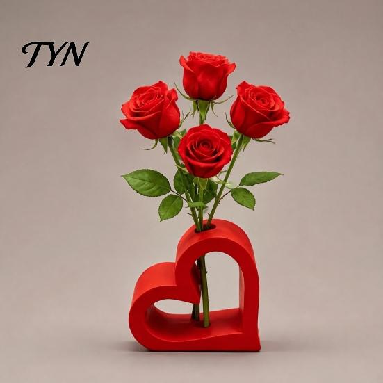 Romantic Valentine Day Gift for Her 3D Printed Hollow Heart Vase, Red Love Shaped Flower Holder Sweet Design Minimalist Tabletop Decor, Valentines