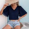 European And American Summer Women'S Clothing Solid Color Pleated Short-Sleeved Shirt Women