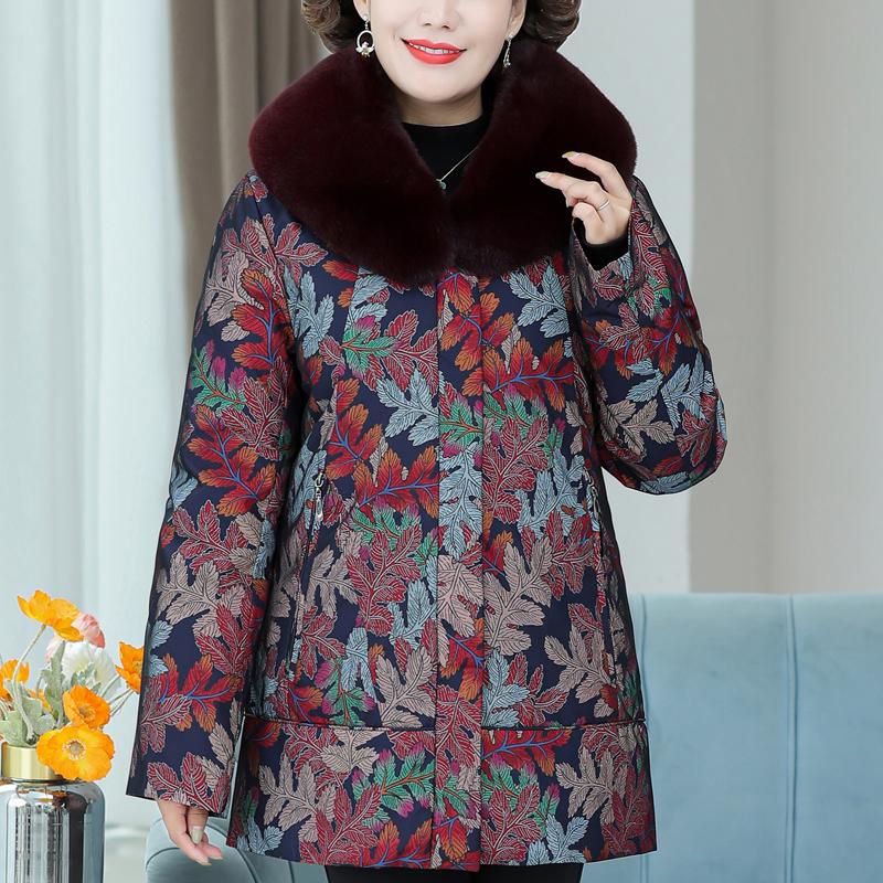 Женские пуховики среднего возраста Зимние винтажные парки Меховой воротник Подкладка Съемный Большой размер Элегантные Толстые Теплые Пуховики Женская верхняя одежда