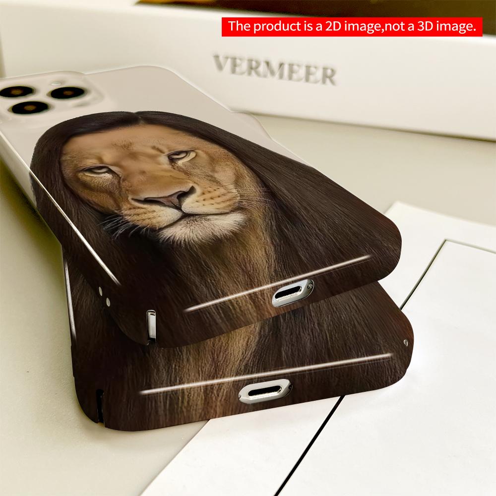 2DFlat Lion with Long Hair Phone Case All inclusive film hard phone case, compatible with iPhone 18 Pro Max 17 16 15 14 13 12 11