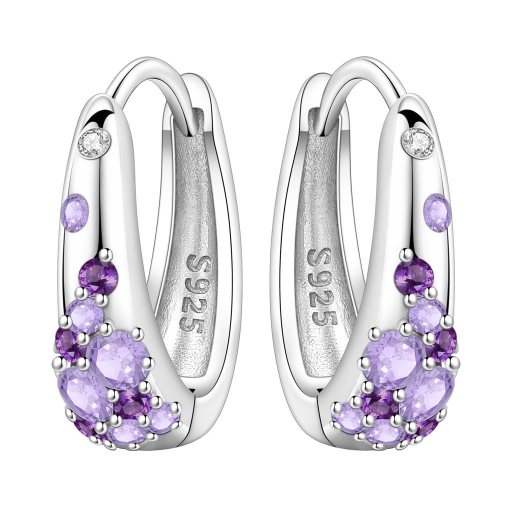 Orstarry S925 Silver Hoop Earrings Sparkling Blue Yellow Zircon Jewelry For Women Party Gifts