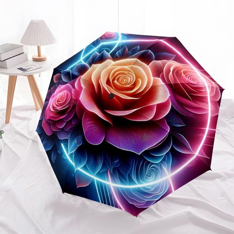 1pc Floral Artwork Open/Close Folding Umbrella, All- Portable Umbrella for & Men, Stylish Accessory (Holiday Gift) 8-Rib yy251213189