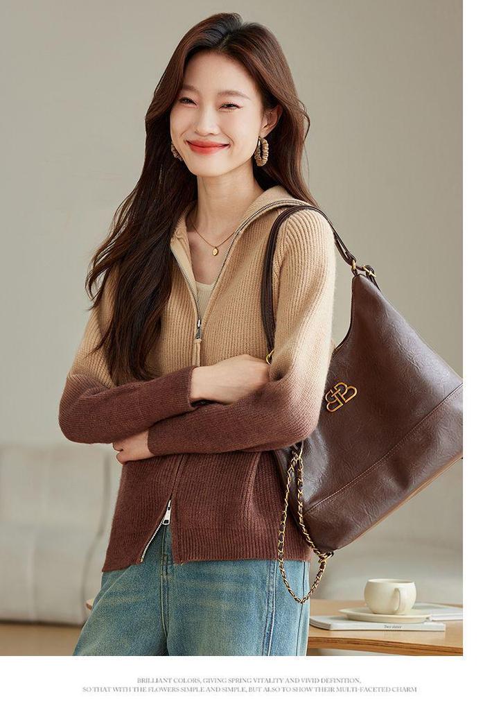 Gradient Knit Women's Cardigan: Autumn/Winter Zipper Sweater - Chic, Versatile Outerwear