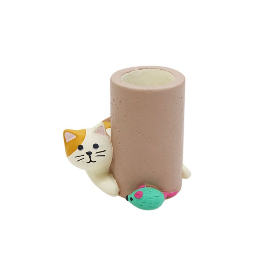 Cat Ornaments Single Pencil Holder Cute Cat And Mouse Pencil Stand Container  Office Stationery