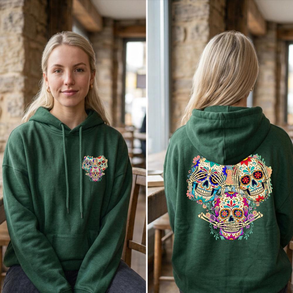 Unisex Sugar Skull Hoodie Día De Muertos Graphic Print Pullover Casual Long Sleeve Hooded Sweatshirt Streetwear Men Women
