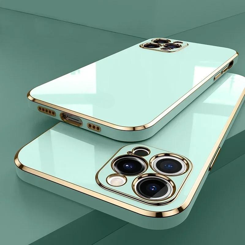 Роскошный однотонный мягкий силиконовый чехол для iPhone 17 Air 16 15 Plus 14 12 13 Pro Max Plus, с покрытием, глянцевый, ударопрочный, защитная крышка